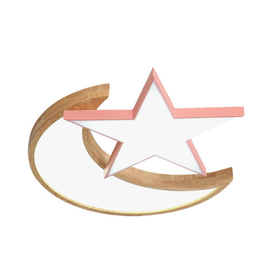 Minimalistic Led Bedroom Flush Light Fixture In Grey/Pink/Green With Moon And Star Acrylic Shade