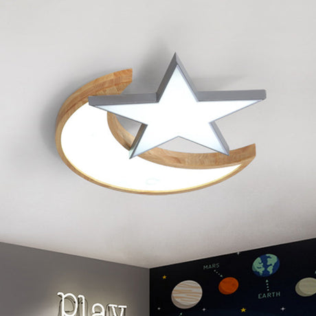 Minimalistic Led Bedroom Flush Light Fixture In Grey/Pink/Green With Moon And Star Acrylic Shade