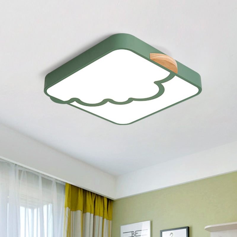 Minimalist Acrylic Led Ceiling Flush Mount In Grey/White/Green With Wood Detail