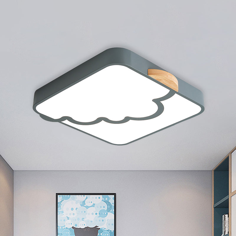 Minimalist Acrylic Led Ceiling Flush Mount In Grey/White/Green With Wood Detail Grey