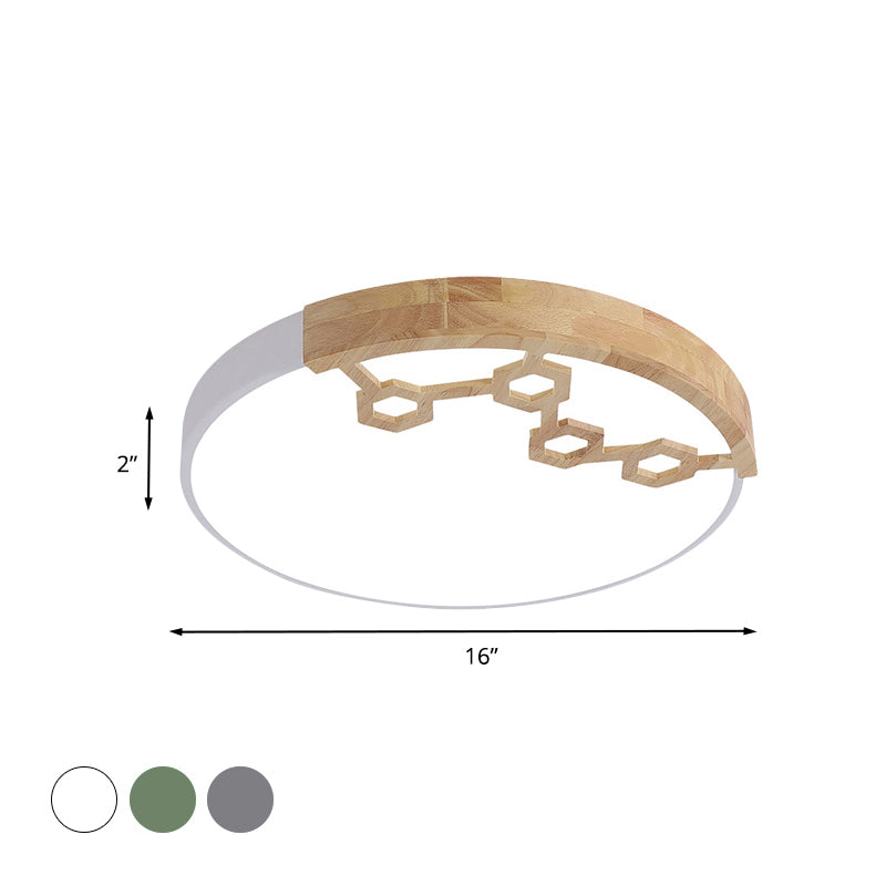Modern Acrylic Circle Flush Ceiling Light With Wood Design - Led Spotlight In Grey/White/Green