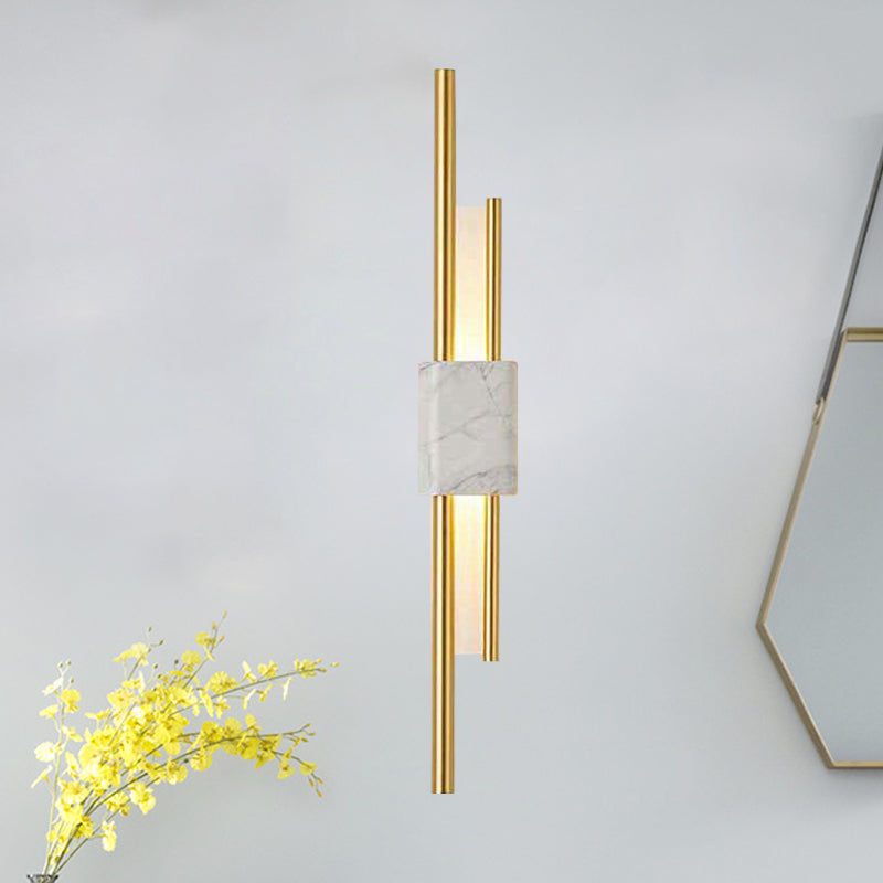 Modern Led Marble Rectangle Wall Light With Slim Tube Detail In White/Warm White/Green Color Option