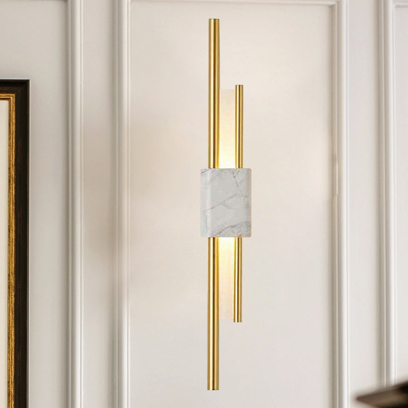 Modern Led Marble Rectangle Wall Light With Slim Tube Detail In White/Warm White/Green Color Option