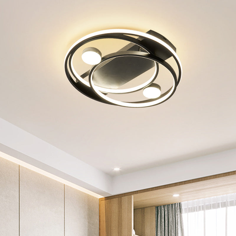 Metal Halo Ring Led Flush Mount Fixture In Black/Gold For Bedroom - 16’/19.5’ Dia White/Warm