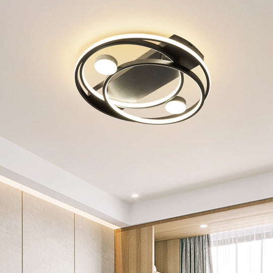Metal Halo Ring Led Flush Mount Fixture In Black/Gold For Bedroom - 16’/19.5’ Dia White/Warm