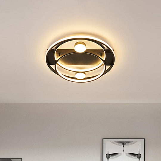 Metal Halo Ring Led Flush Mount Fixture In Black/Gold For Bedroom - 16’/19.5’ Dia White/Warm Light