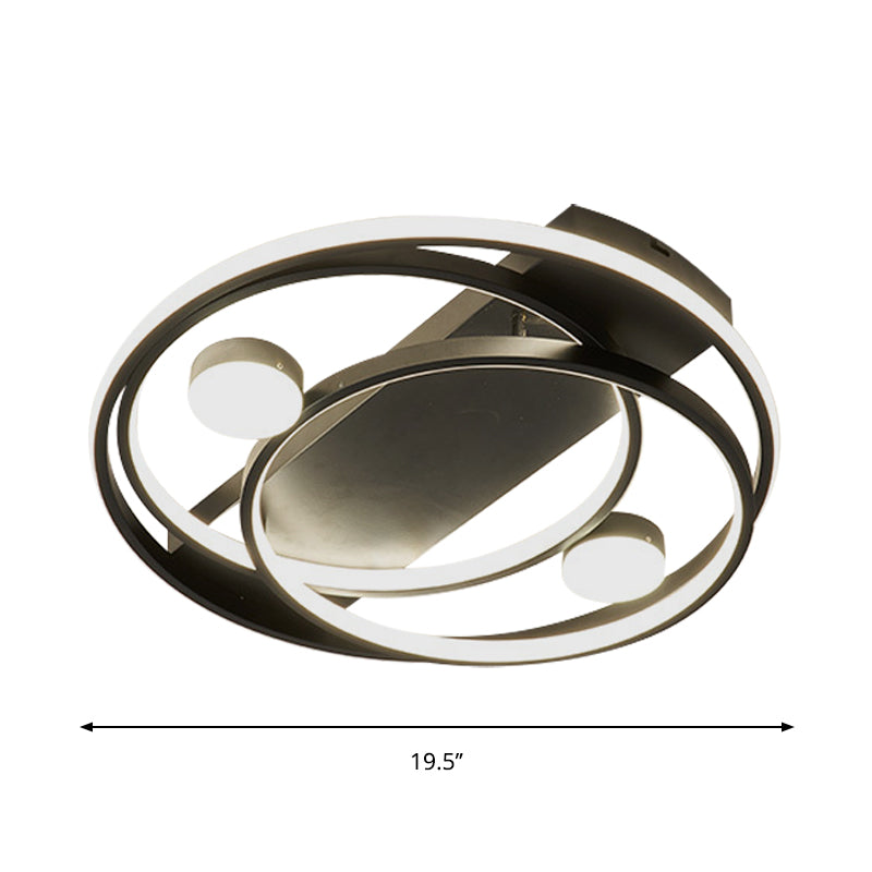 Metal Halo Ring Led Flush Mount Fixture In Black/Gold For Bedroom - 16’/19.5’ Dia White/Warm Light