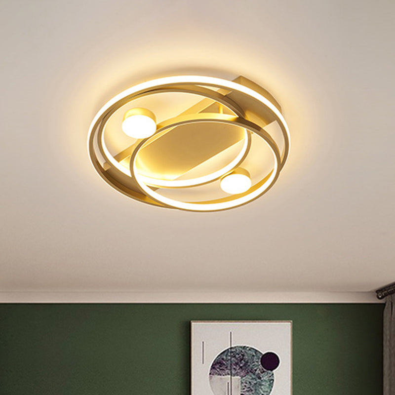 Metal Halo Ring Led Flush Mount Fixture In Black/Gold For Bedroom - 16/19.5 Dia White/Warm Light