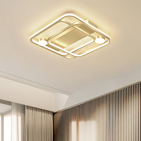 Minimal Led Gold Flush Mounted Acrylic Bedroom Light Fixture In White/Warm