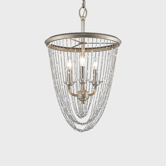 Modern Crystal Chandelier Lamp With 3 Gold Heads And Draped Chain Suspension