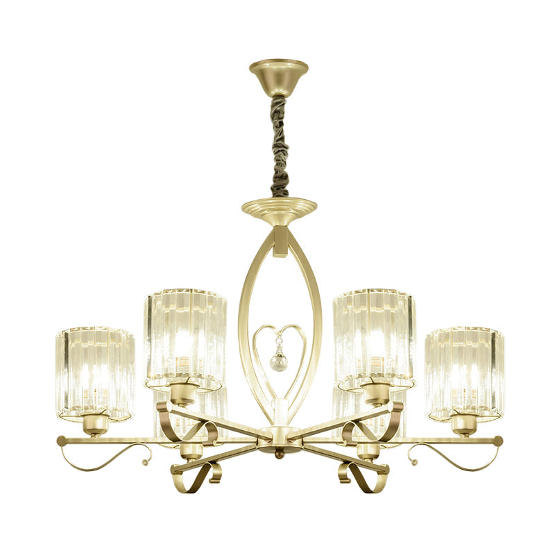 Modern Crystal Block Gold Pendant Chandelier - 3/6 Lights Living Room Ceiling Light