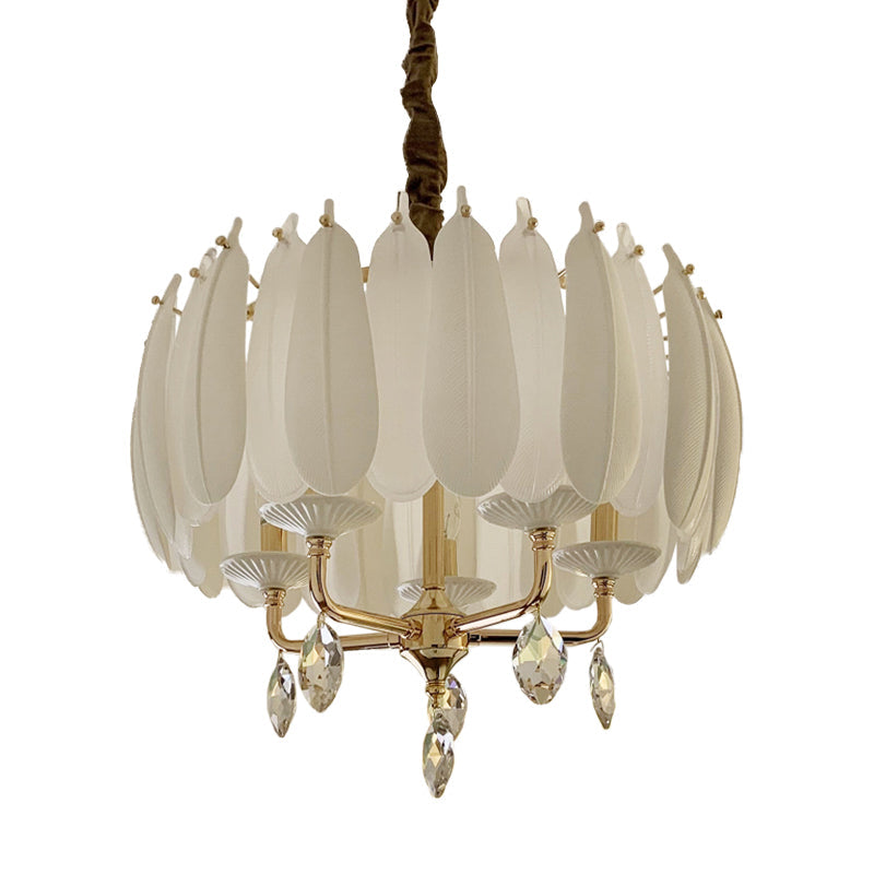 Minimalist White Bedroom Chandelier With Candle Crystal Pendant Glass And Ceramic Feather – 5