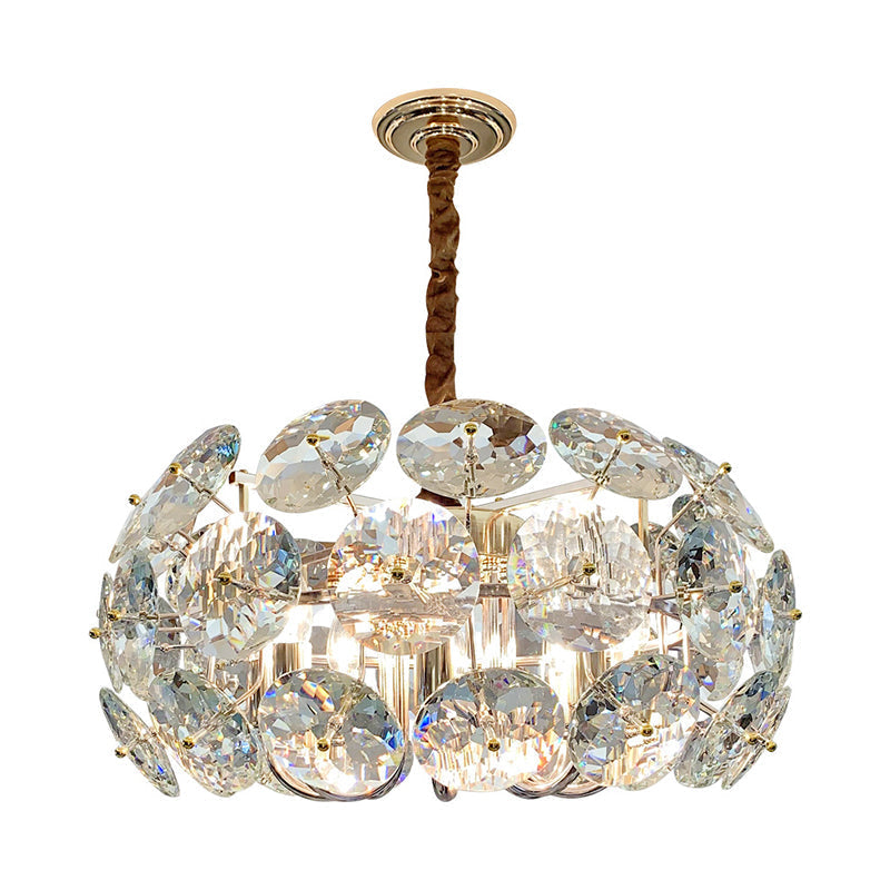Minimalist 8-Light Clear Crystal Round Pendant Chandelier For Bedroom Ceiling