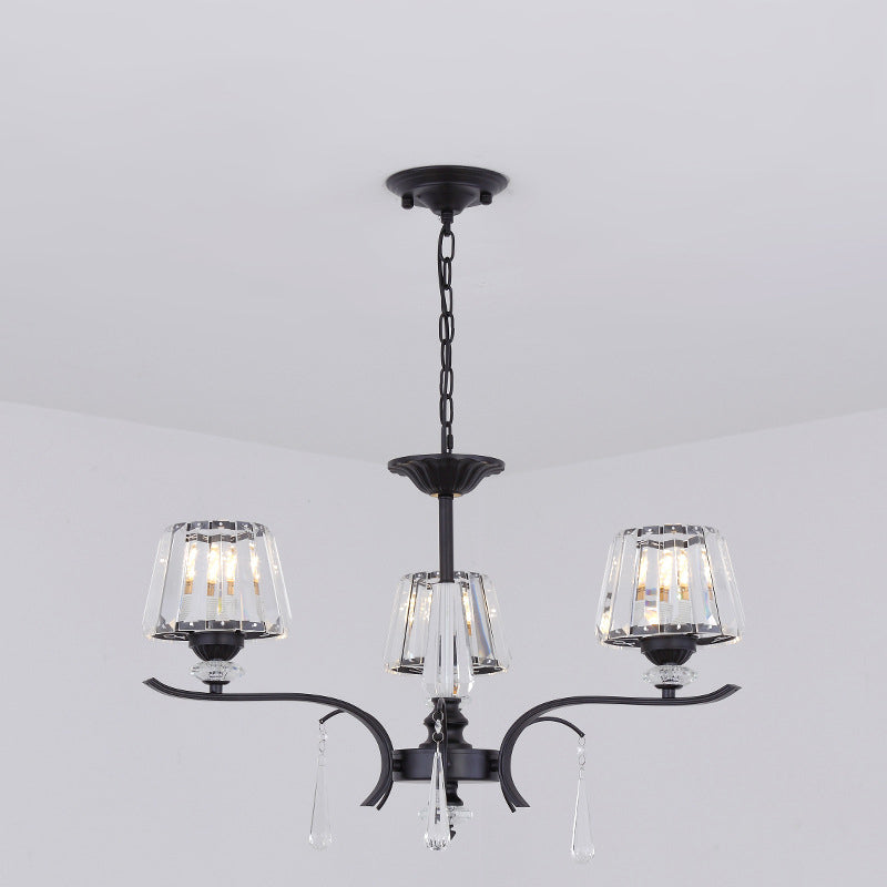 Modern Black Crystal Cone Chandelier - 3/6-Bulb Ceiling Suspension Lamp For Bedroom