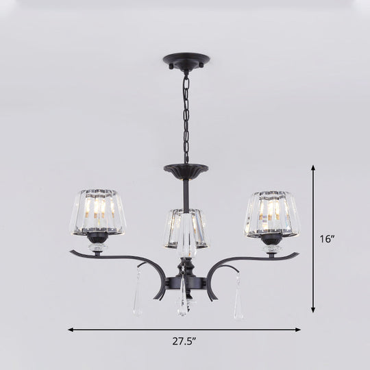 Modern Black Crystal Cone Chandelier - 3/6-Bulb Ceiling Suspension Lamp For Bedroom