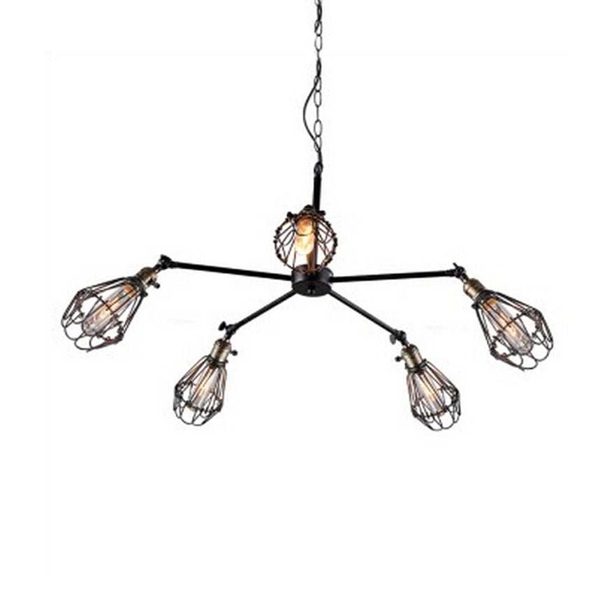 Vintage Style 5-Light Black Chandelier Pendant Light - Mini Cage Hanging Ceiling Fixture For Dining