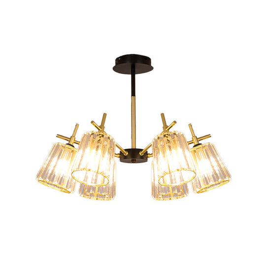 Minimalist Gold Semi - Flush Bedroom Light With Conical Crystal Block Shade