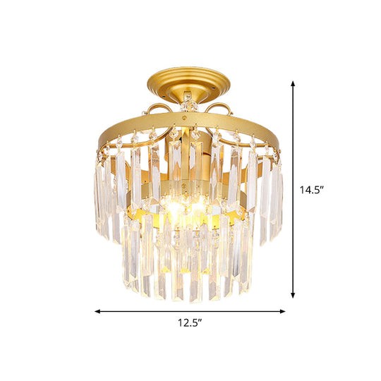 Gold 2 - Layer Crystal Semi Flush Mount Light Fixture With 3/5 Bulbs - Postmodern Style For Living