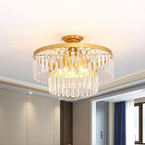 Gold 2-Layer Crystal Semi Flush Mount Light Fixture With 3/5 Bulbs - Postmodern Style For Living
