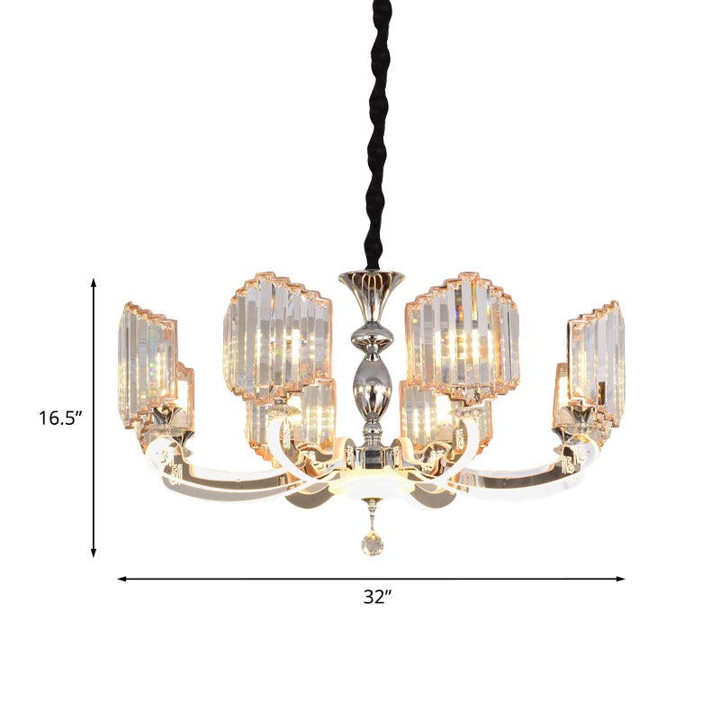 Modern Clear Crystal Chandelier - Starburst Pendant Light Fixture (8 Lights) For Bedroom