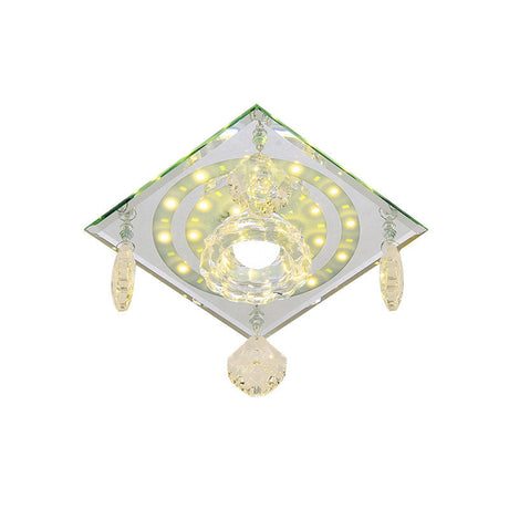 Minimalist Square Clear Crystal Led Flushmount Ceiling Light For Hallways