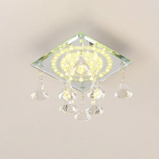 Minimalist Led Flush Mount Crystal Square Ceiling Light For Corridors Clear