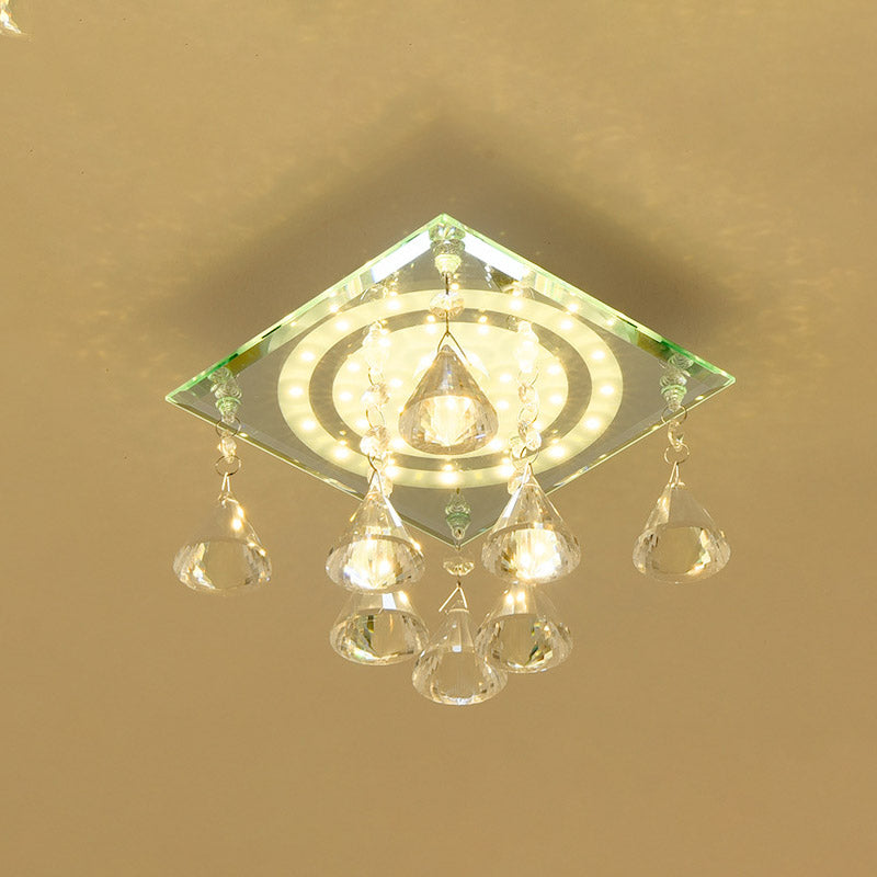 Minimalist Led Flush Mount Crystal Square Ceiling Light For Corridors