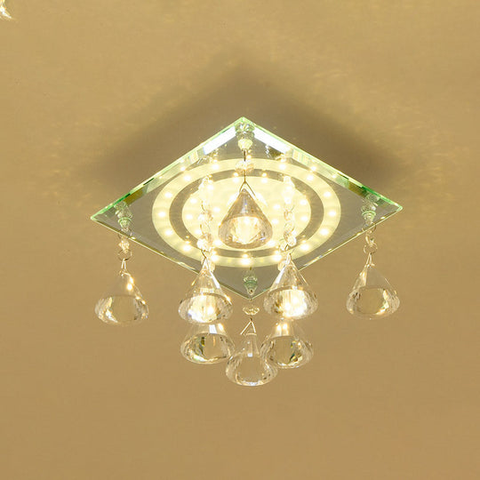 Minimalist Led Flush Mount Crystal Square Ceiling Light For Corridors