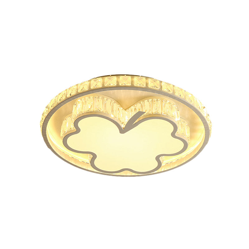 Halo Led Crystal White Flush Mount With Simple Beveled Design For Bedroom Ceiling