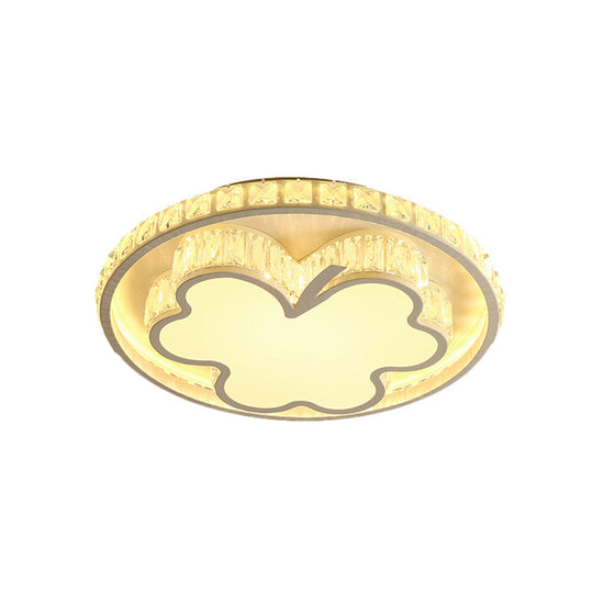 Halo Led Crystal White Flush Mount With Simple Beveled Design For Bedroom Ceiling