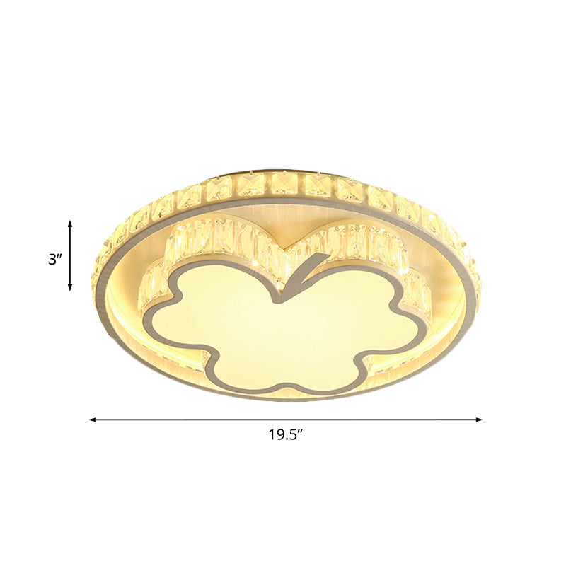 Halo Led Crystal White Flush Mount With Simple Beveled Design For Bedroom Ceiling
