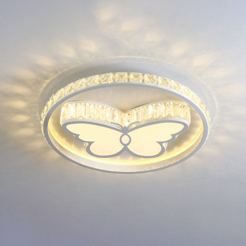 Simple Crystal Butterfly Led Ceiling Lamp For Bedroom - White Flush Mount Lighting