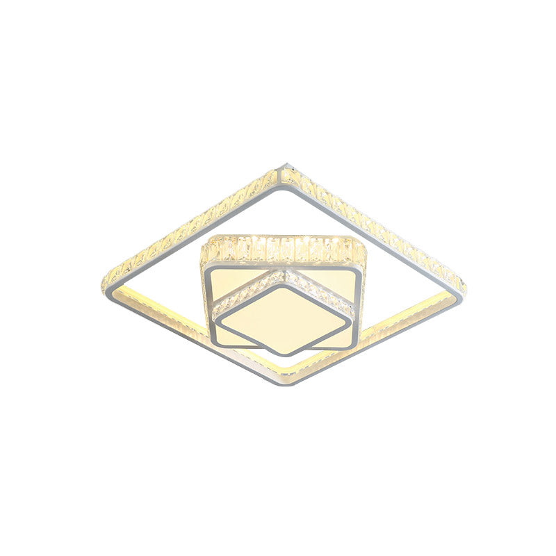 Modern Led Crystal Ceiling Light: Square Flush Mount Fixture In White For Bedroom