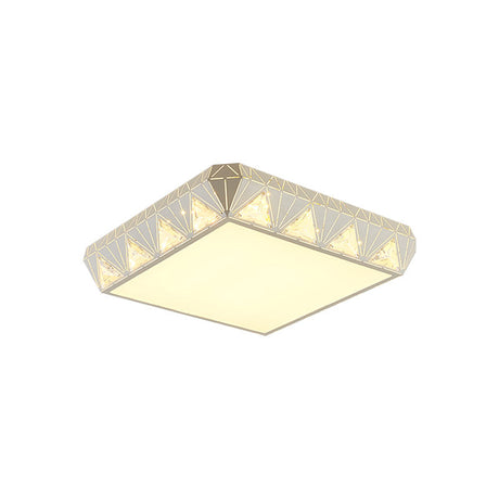 Modern White Square Led Ceiling Light - Minimalist Beveled Crystal Flushmount For Bedroom
