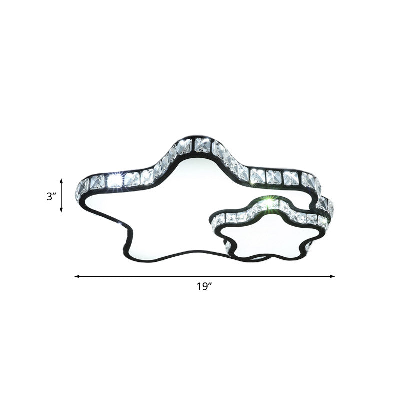 Modern Black Led Flush Ceiling Light With Clear Crystal Double Star Design