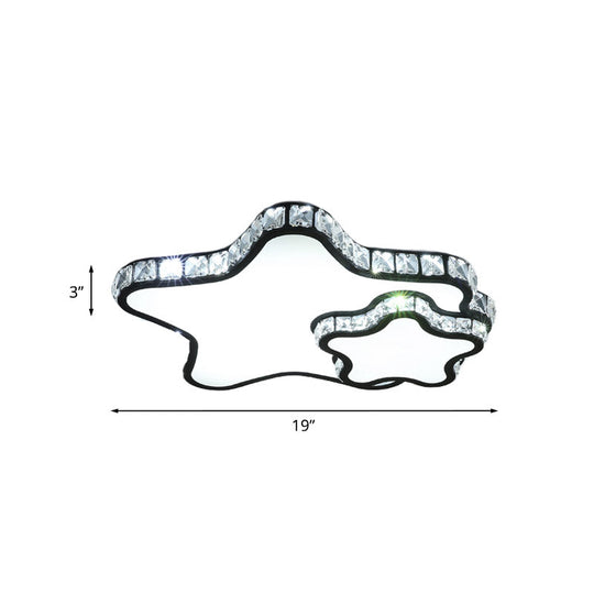 Modern Black Led Flush Ceiling Light With Clear Crystal Double Star Design