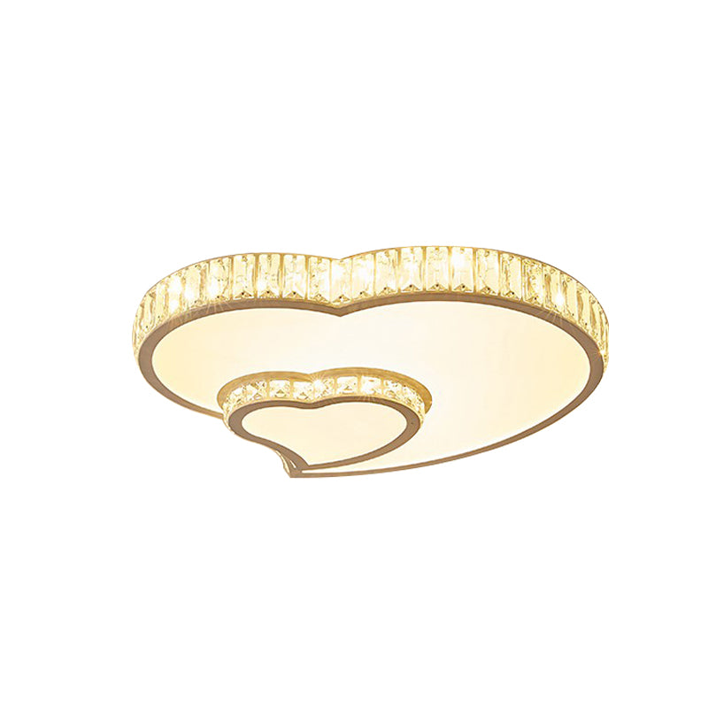 Cut Crystal Led Flush Mount Recessed Lighting In White - Minimalist Dual Heart Design