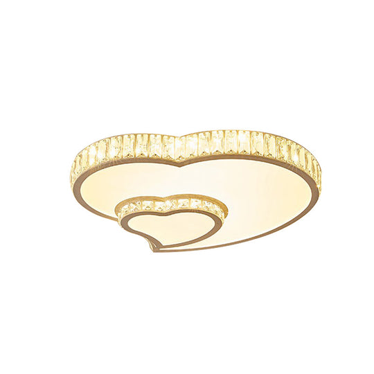 Cut Crystal Led Flush Mount Recessed Lighting In White - Minimalist Dual Heart Design