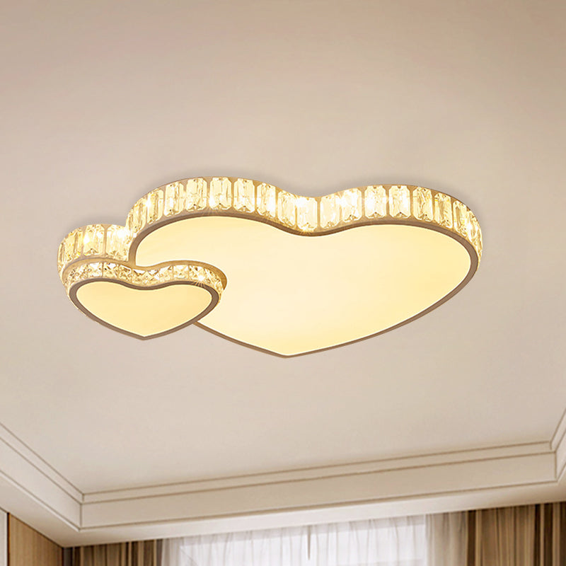 Cut Crystal Led Flush Mount Recessed Lighting In White - Minimalist Dual Heart Design