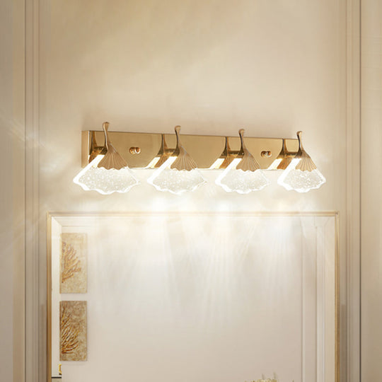 Modern Crystal Gold Vanity Light With Ginkgo Design - Wall Mounted Bathroom Lamp 4 Bulbs