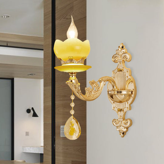 Mid-Century Gold Wall Sconce With Crystal Draping - Bedroom Lighting