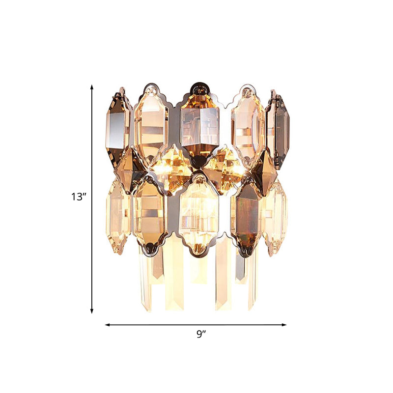 Minimalist 2-Tier Crystal Sconce Lamp - 2 Heads Clear Living Room Wall Lighting Fixture