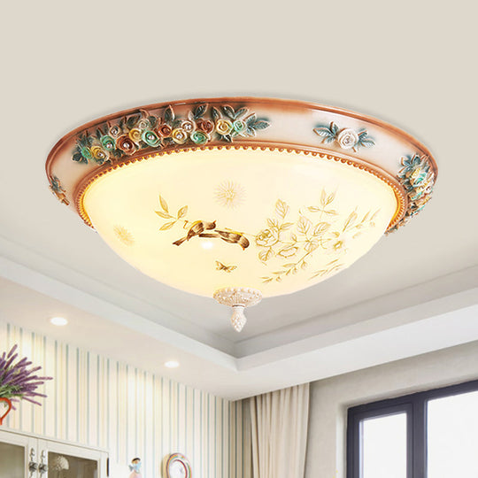 Printed Glass Flush Mount Ceiling Lighting With Handmade Rose Edge - American Flower Design 4 /