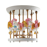 Metal Carousel Semi Flush Cartoon Mount Lighting Fixture For Childrens Room - 4-Bulb Red/Pink/Yellow