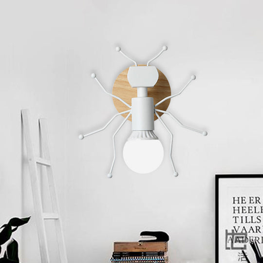 Nordic Ant Metal Sconce With Wood Backplate Wall Light - Grey/White/Green