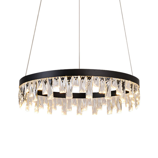 Modern Led Chandelier Pendant Light With Crystal Down Lighting In Black For Bedroom