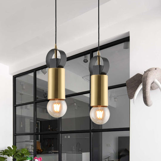 Modern Tube Mini Pendulum Light - Brass Finish | Bedroom Suspension Lamp