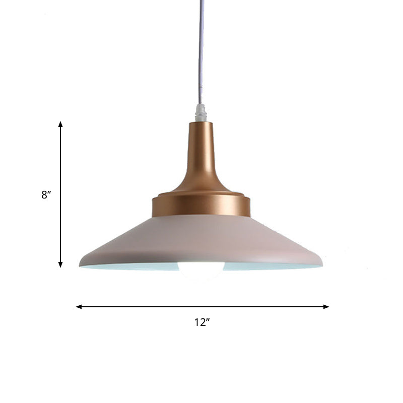 Saucer Shape Metal Suspension Light 1-Head Pink Finish Ceiling Fixture 12/14 Width