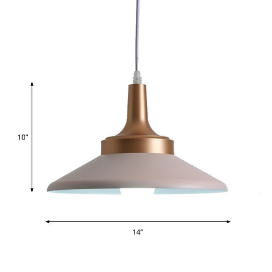 Saucer Shape Metal Suspension Light 1-Head Pink Finish Ceiling Fixture 12/14 Width