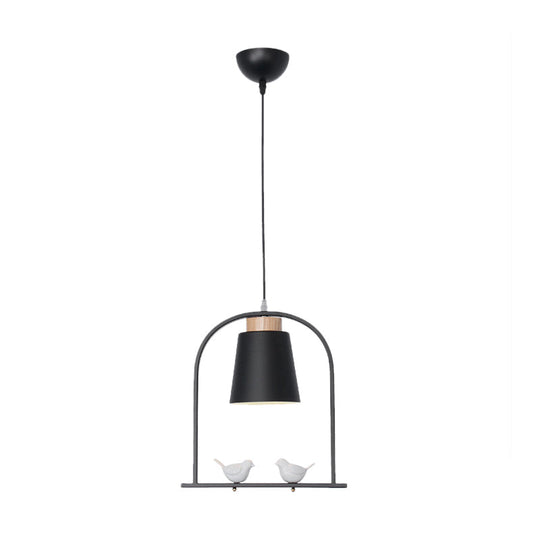 Metal Down Lighting Macaron Pendant Lamp With Bird Cage Shape And Barrel Shade - White/Black/Grey